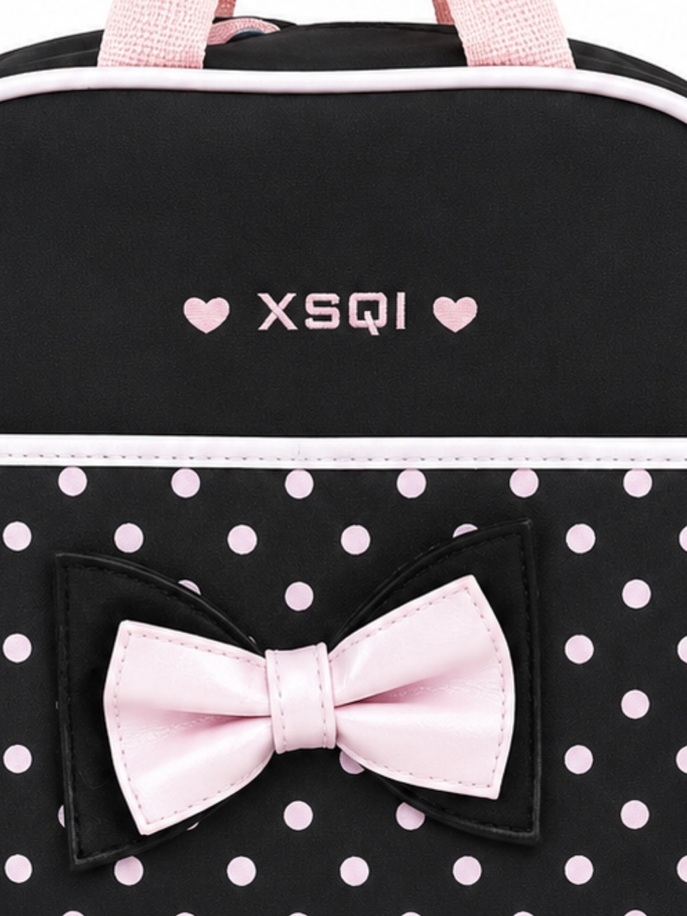 ☀️XSQI Girls Backpack/Lunch Bag-Black Pink Polka Dot Bow - Picture 2 of 4